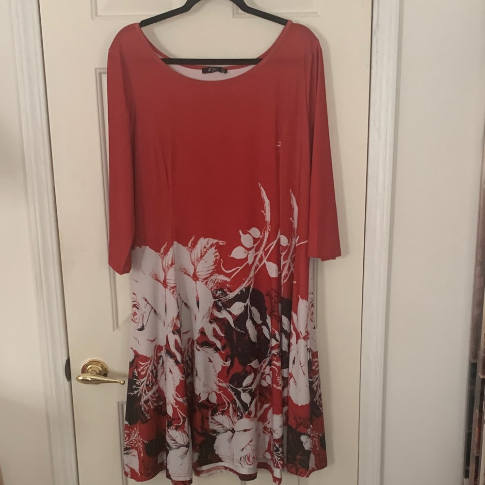 Lily Red and White Floral Long Sleeve Dress
